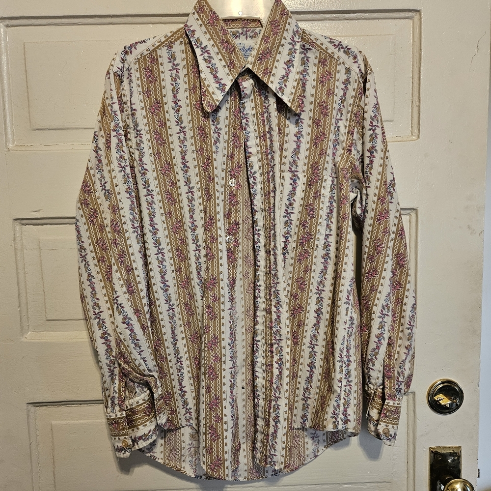 Vintage-Inspired Men's Floral Stripe Shirt 70's Button Up